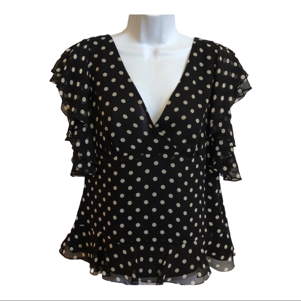 Ralph Lauren black polka dot ruffle blouse top